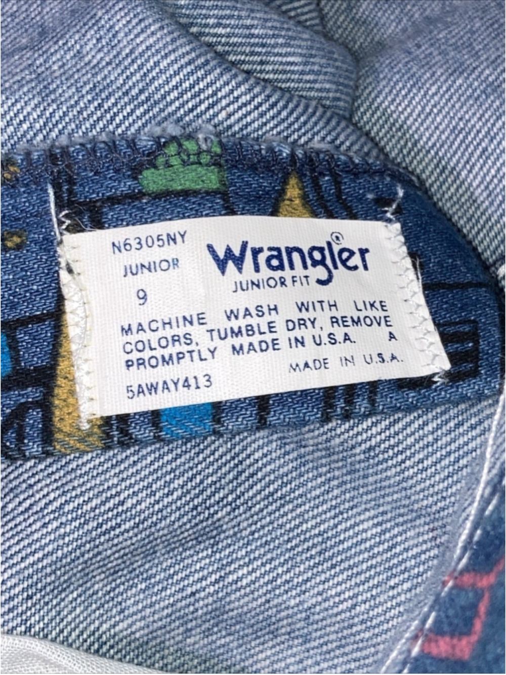 Vintage Wrangler Pink Flamingo Denim Blue Jeans New York All Over Print Womens 9 - Picture 11 of 16